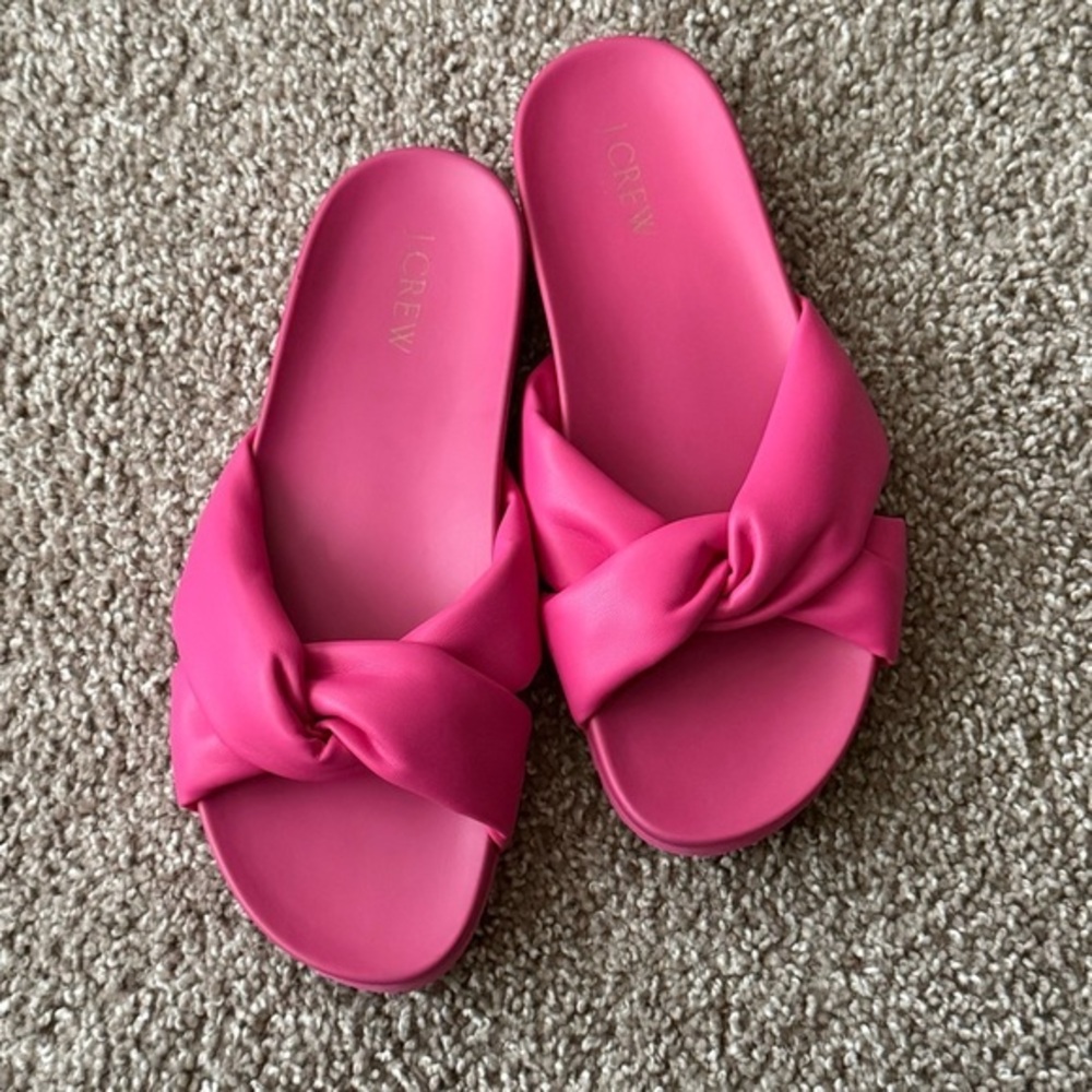 J Crew Factory Pink Cross Strap Pool Slides Sandals Sz 9 New With Tags Barbie - Picture 6 of 8